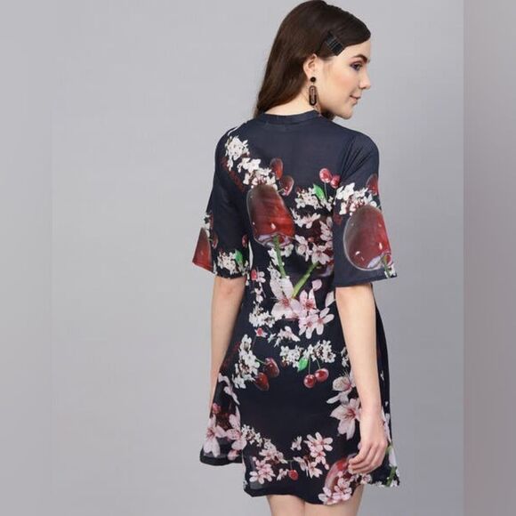 Pacha 1966 Sweet Cherry Tie V Neck Dress S - Picture 1 of 14